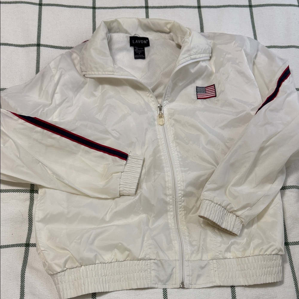 Vintage White Windbreaker Jacket with Flag Patch